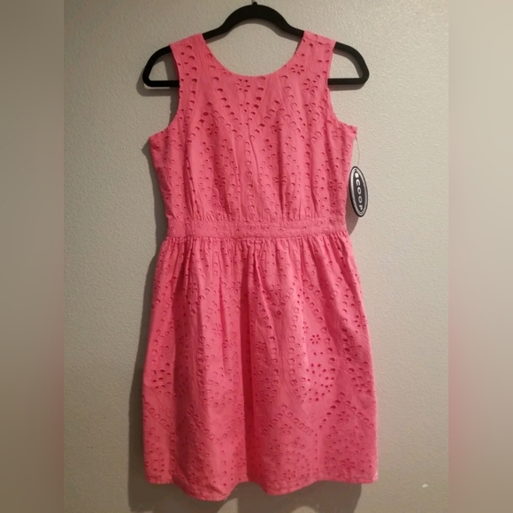 Scoop Girls Sleeveless Eyelet Fit & Flare Dress W/Bow Back Size 14-16 AzaleaPink - Picture 1 of 5